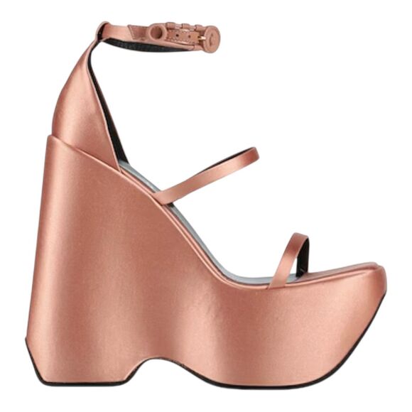 $1575 New VERSACE Leather Platform Sandals Women 10 Beige Gold Satin Wedge Italy - Picture 1 of 7